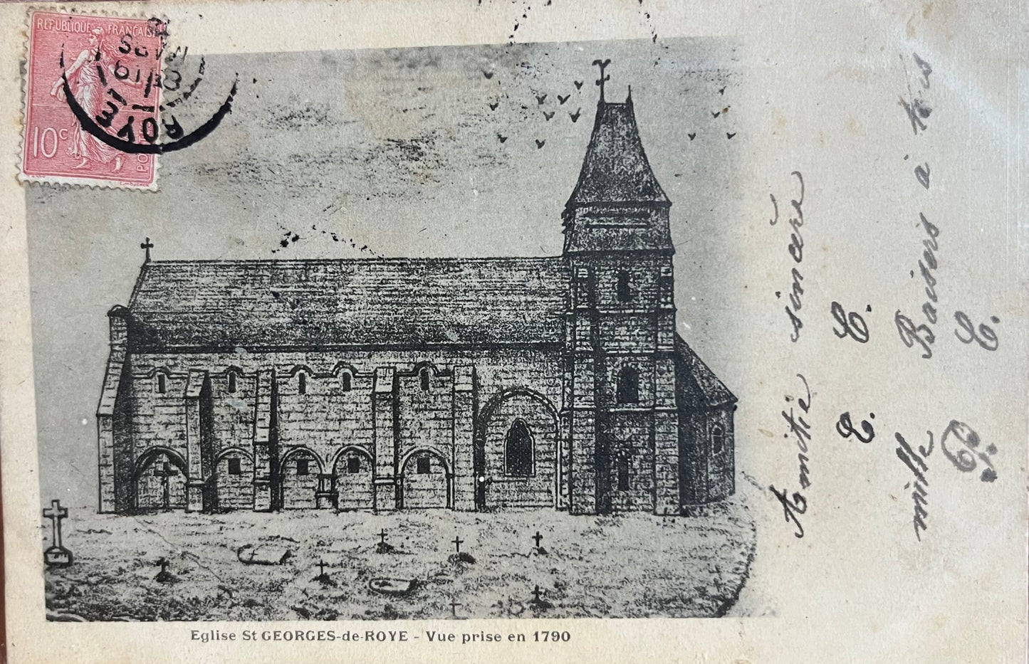 CPA FR80 Roye - Eglise St Georges-de-Roye - Vue prise en 1790