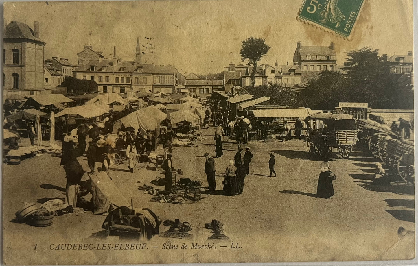 CPA FR76 Caudebec-les-Elbeuf - Scène de marché recto