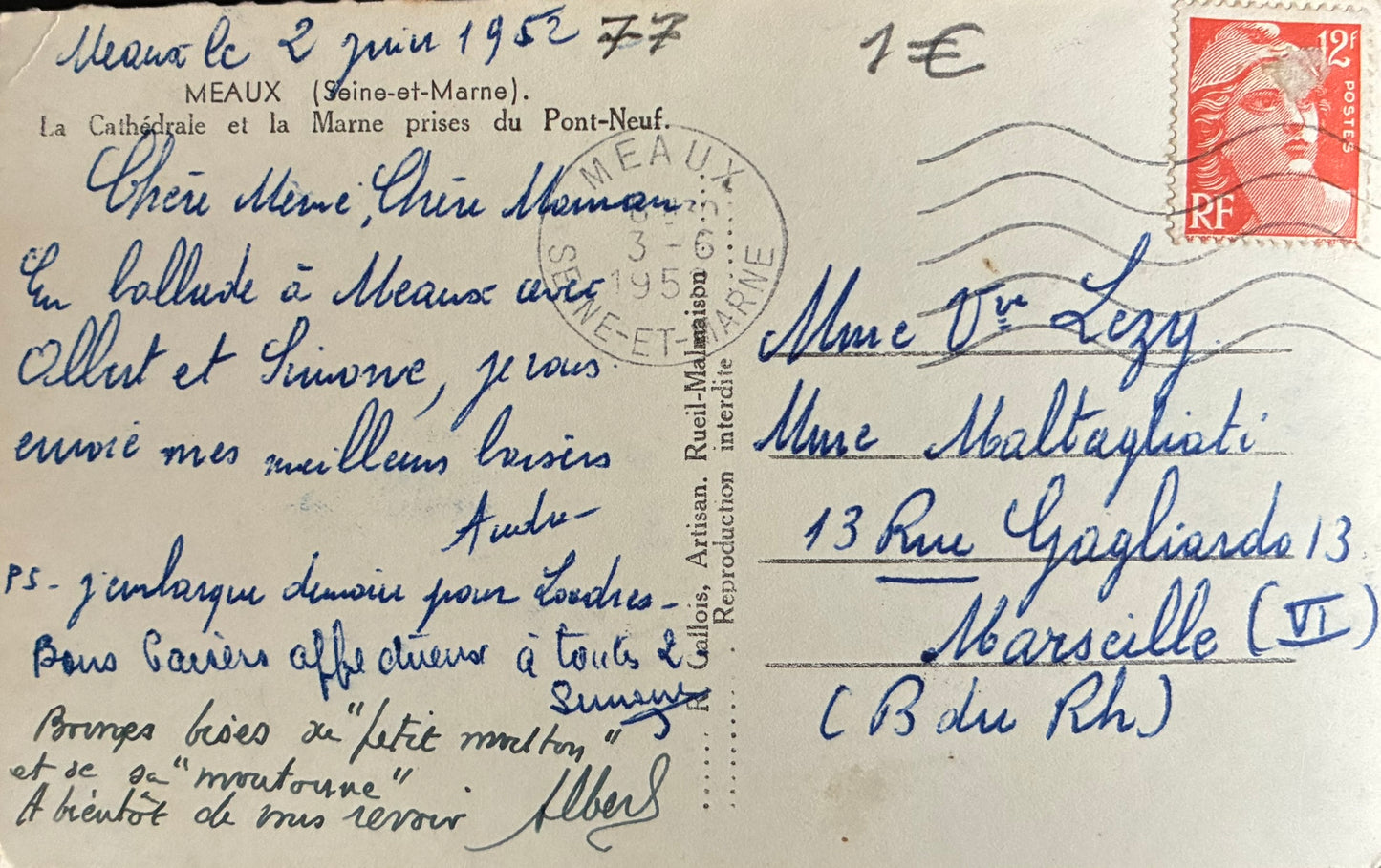 CPA FR77 Meaux - La Cathédrale et la Marne prises du Pont-Neuf