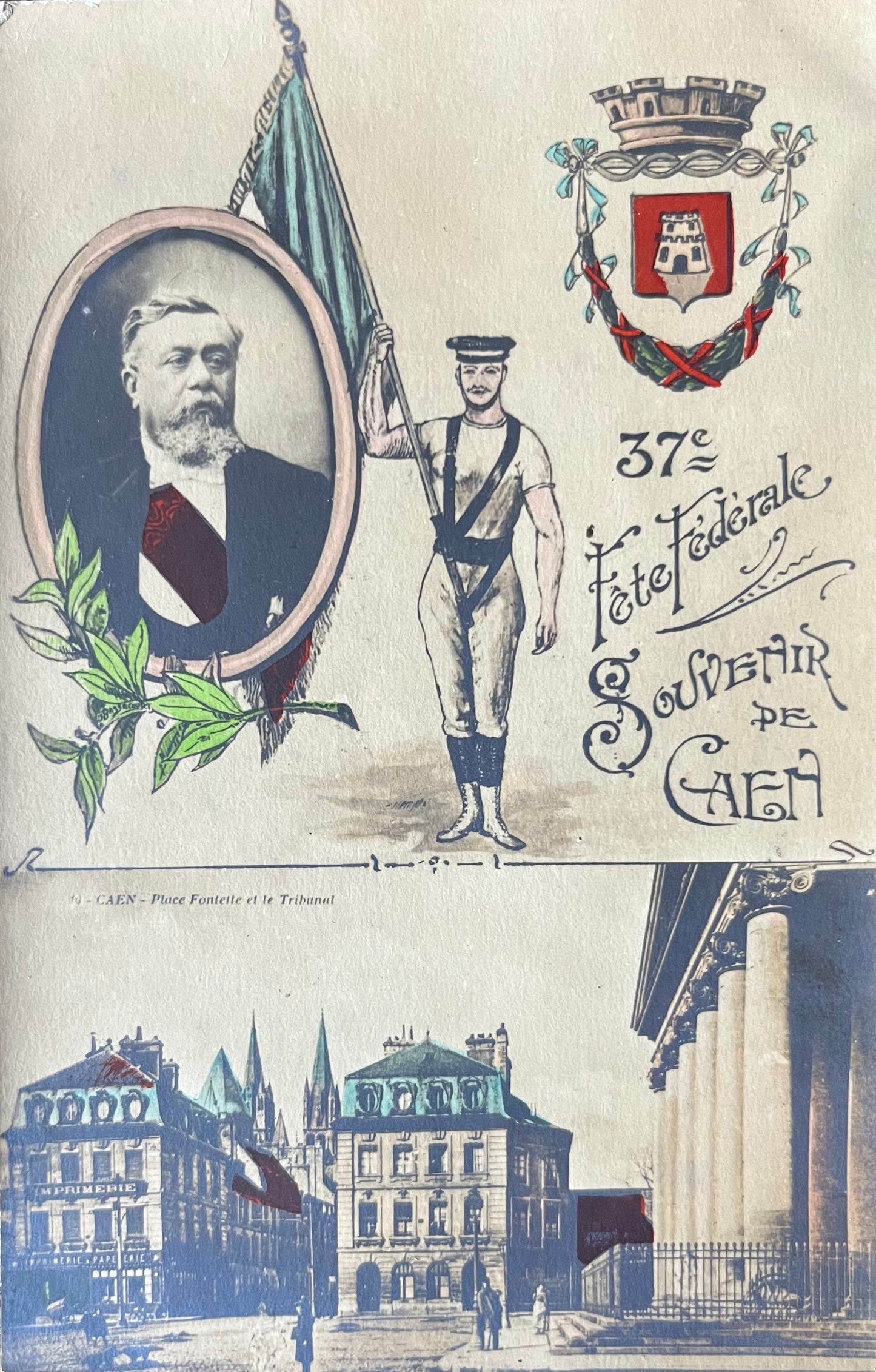 CPA FR14 Caen - Place Fontette et le tribunal - 37e Fête Nationale - Souvenir de Caen