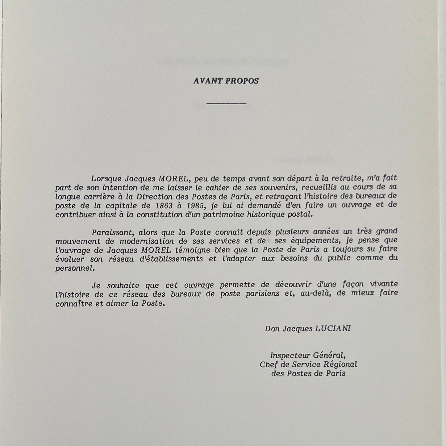 Page de l'avant-propos sur la constitution d'un patrimoine historique postal