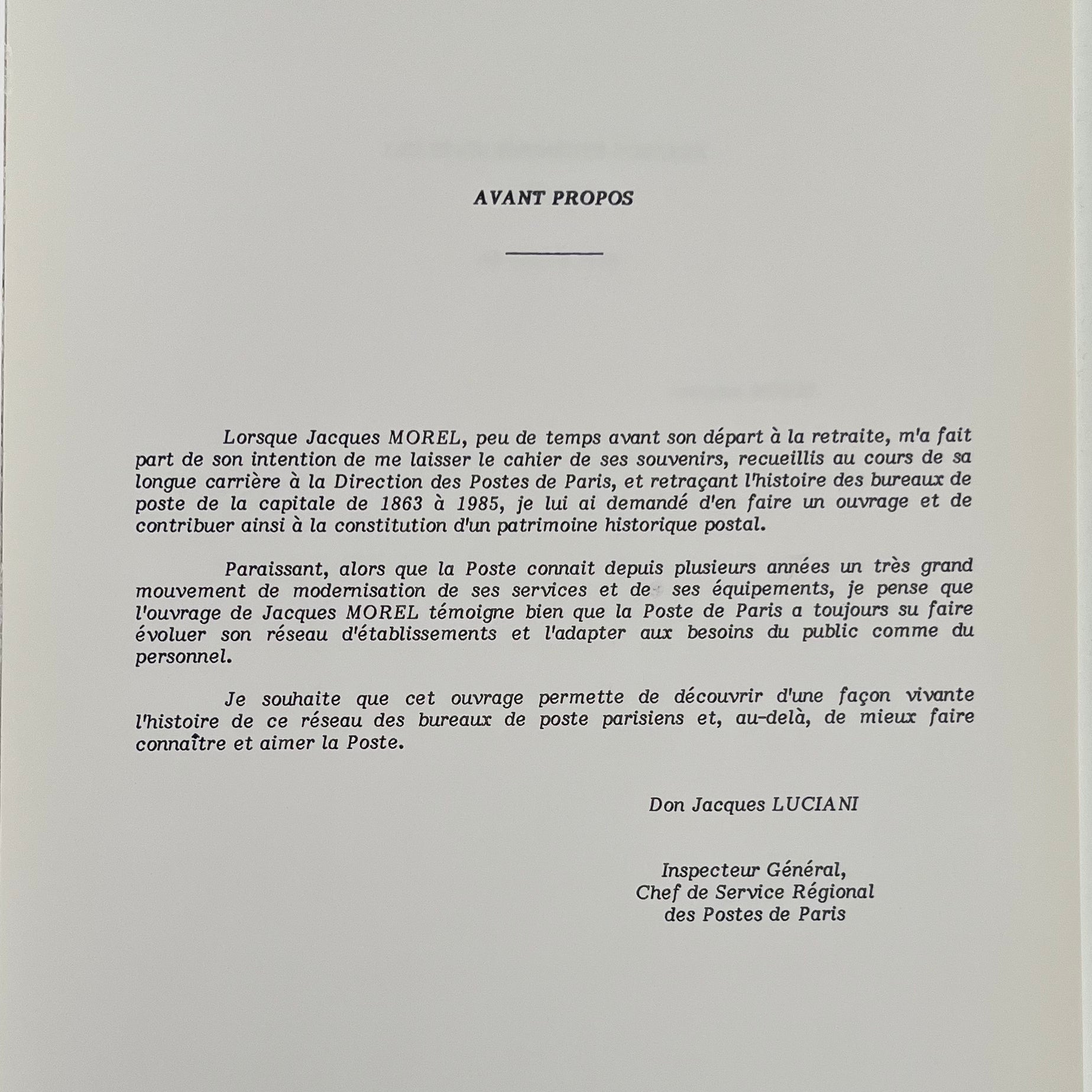 Page de l'avant-propos sur la constitution d'un patrimoine historique postal
