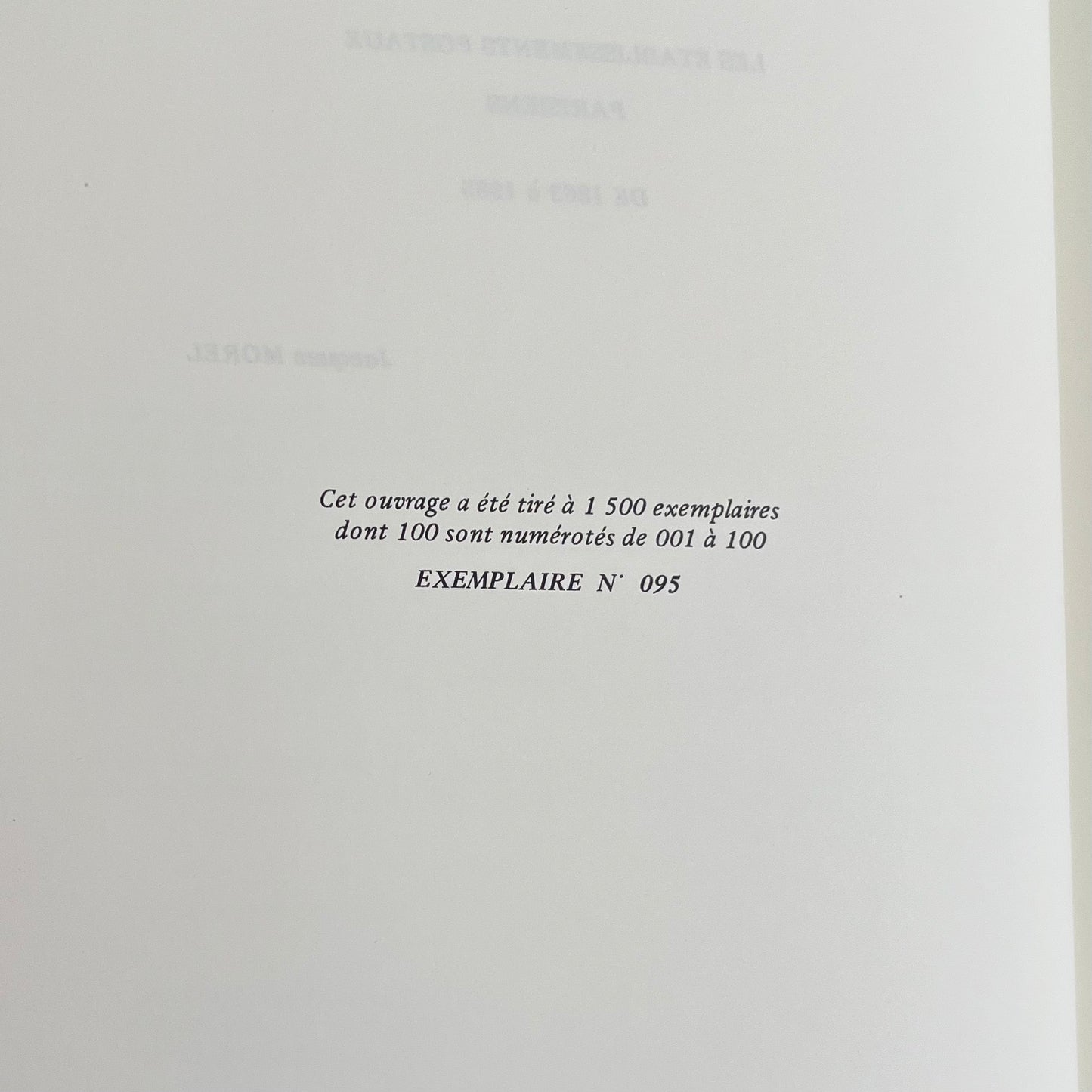 Page de justification de tirage indiquant l'édition rare et l'exemplaire numéroté 095 sur 100