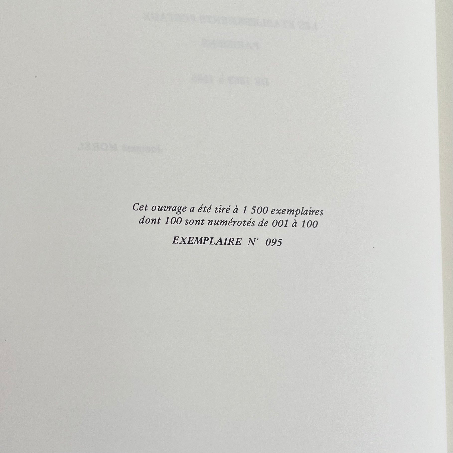Page de justification de tirage indiquant l'édition rare et l'exemplaire numéroté 095 sur 100